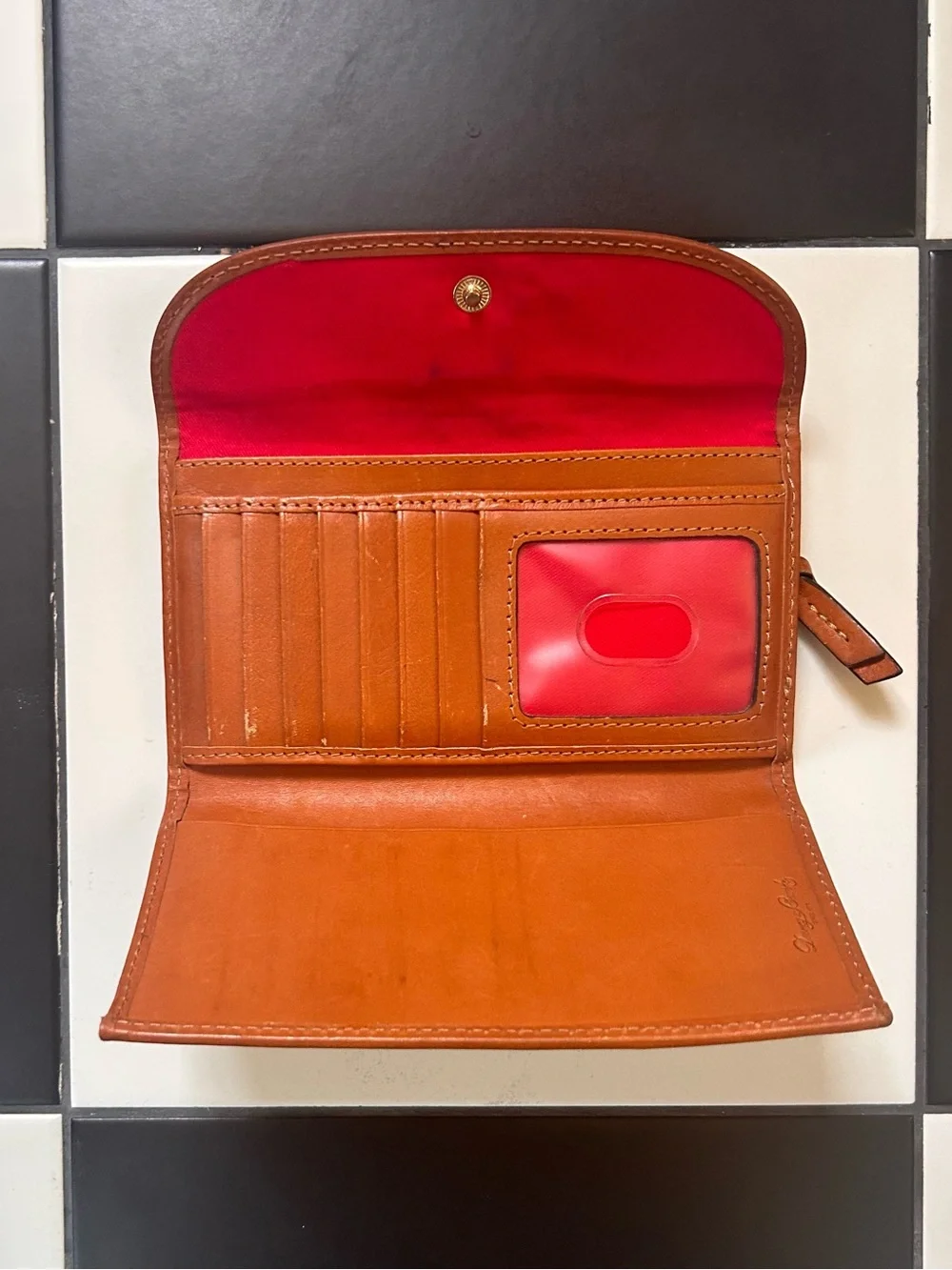 Dooney & Bourke Black Greta Continental Clutch Wallet - Pink Hearts and Tan Trim